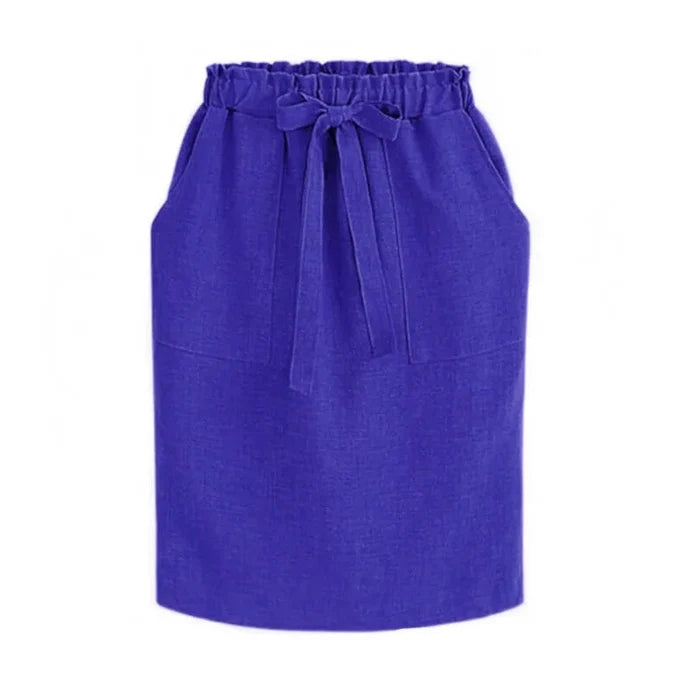 Women's Cotton Elastic Waist Bow Skirt - Summer/Autumn Midi Office Pencil Style (Green) Rieworkes