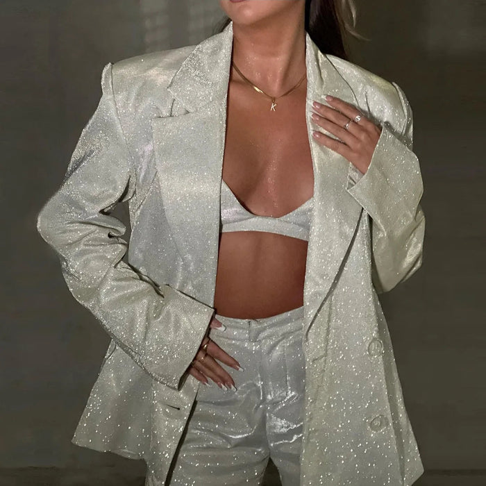 Women's Shiny Blazer Office Lady Casual Rieworkes