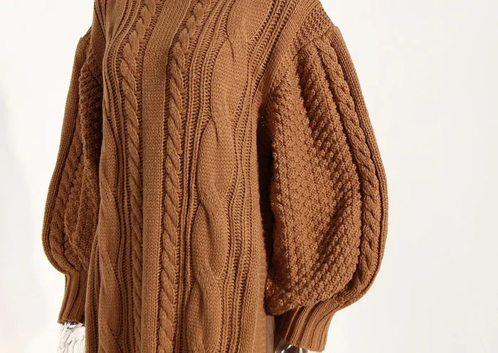 Women's Stand Collar Lantern Sleeve Sweater Rieworkes