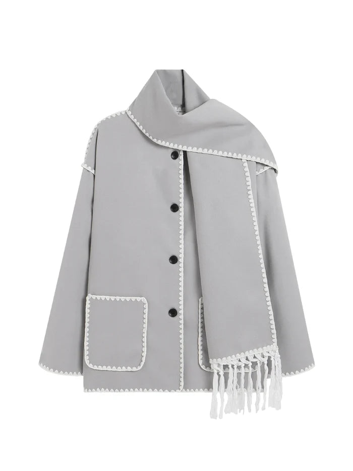 Women's Thick Woolen Coat with Scarf Rieworkes